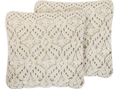 Set di 2 cuscini ESENKOY Cotone 50 x 50 cm Beige chiaro Trama geometrica