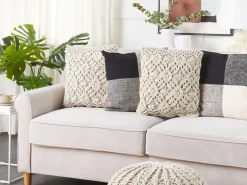 Set di 2 cuscini ESENKOY Cotone 50 x 50 cm Beige chiaro Trama geometrica
