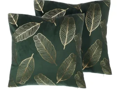 Set di 2 cuscini FREESIA Velluto 45 x 45 cm Verde scuro Trama di piante