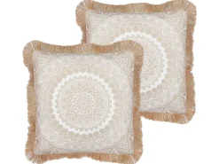 Set di 2 cuscini GERANIUM 45 x 45 cm Beige Trama orientale