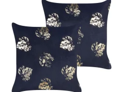 Set di 2 cuscini GOLDENROD Velluto 45 x 45 cm Nero Trama di piante