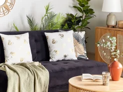 Set di 2 cuscini GOLDENROD Velluto 45 x 45 cm Bianco Trama di piante