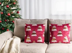 Set di 2 cuscini GOLDSPRUCE Velluto 45 x 45 cm Rosso Modello natalizio