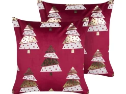 Set di 2 cuscini GOLDSPRUCE Velluto 45 x 45 cm Rosso Modello natalizio