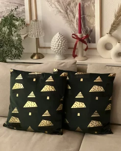 Set di 2 cuscini GOLDSPRUCE Velluto 45 x 45 cm Verde Modello natalizio