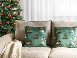 Set di 2 cuscini GOLDSPRUCE Velluto 45 x 45 cm Verde Modello natalizio