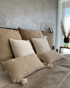 Set di 2 cuscini HAKONE 45 x 25 cm Beige chiaro Trama geometrica