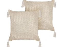 Set di 2 cuscini HAKONE 42 x 42 cm Beige chiaro Trama geometrica