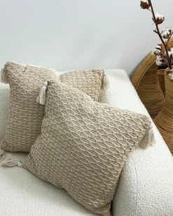 Set di 2 cuscini HAKONE 42 x 42 cm Beige chiaro Trama geometrica