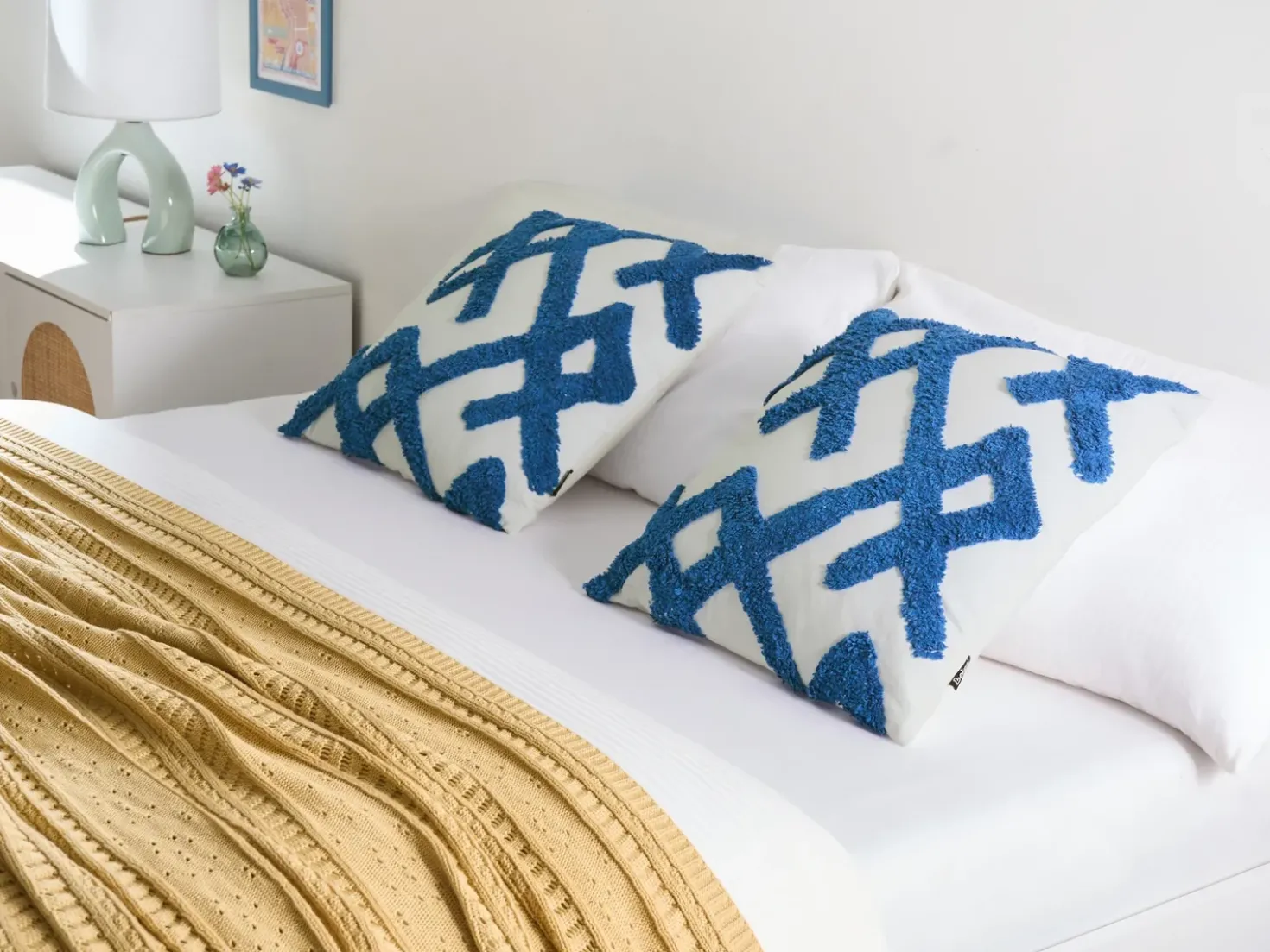 Set di 2 cuscini HAZEL Cotone 45 x 45 cm Bianco Trama geometrica
