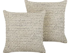 Set di 2 cuscini HOWEA Cotone 45 x 45 cm Beige Trama geometrica
