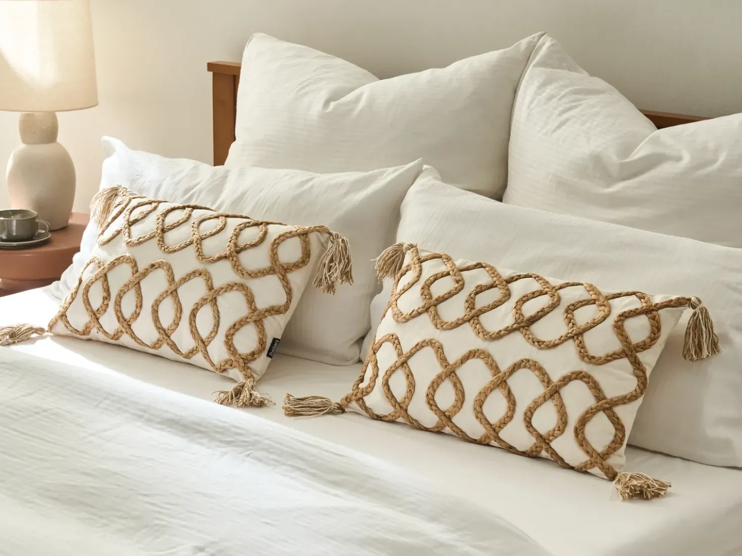 Set di 2 cuscini INCANA Cotone 30 x 50 cm Beige Trama geometrica