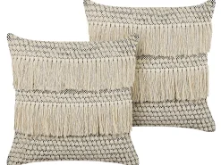 Set di 2 cuscini IRESINE Cotone 45 x 45 cm Beige Trama geometrica