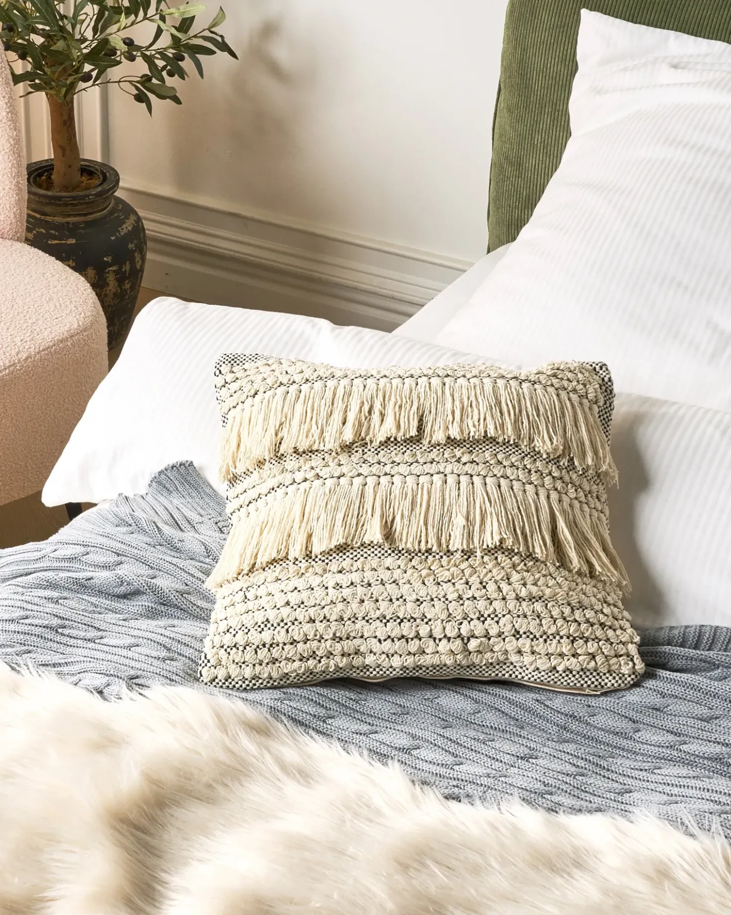 Set di 2 cuscini IRESINE Cotone 45 x 45 cm Beige Trama geometrica