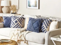 Set di 2 cuscini JACARANDA Cotone 45 x 45 cm Blu Trama geometrica