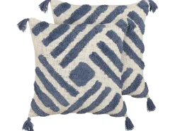 Set di 2 cuscini JACARANDA Cotone 45 x 45 cm Blu Trama geometrica