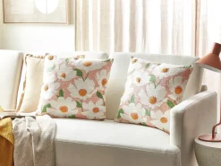 Set di 2 cuscini JATROPHA Cotone 45 x 45 cm Rosa Trama floreale