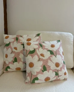 Set di 2 cuscini JATROPHA Cotone 45 x 45 cm Rosa Trama floreale