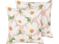 Set di 2 cuscini JATROPHA Cotone 45 x 45 cm Rosa Trama floreale