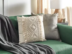 Set di 2 cuscini KALAM Cotone 45 x 45 cm Beige chiaro Trama geometrica
