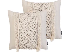 Set di 2 cuscini KALAM Cotone 45 x 45 cm Beige chiaro Trama geometrica
