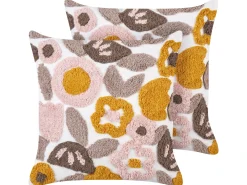 Set di 2 cuscini KANDIARO Cotone 45 x 45 cm Multicolore Trama floreale