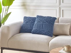 Set di 2 cuscini KARATAS Cotone 45 x 45 cm Blu Trama geometrica