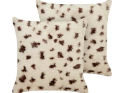 Set di 2 cuscini KASRA Finta pelliccia 45 x 45 cm Beige chiaro Trama astratta