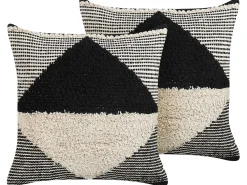 Set di 2 cuscini KHORA Cotone 50 x 50 cm Nero Trama geometrica