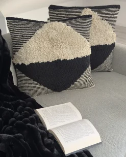 Set di 2 cuscini KHORA Cotone 50 x 50 cm Nero Trama geometrica