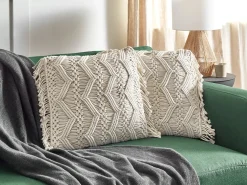 Set di 2 cuscini KIRIKKALE Cotone 45 x 45 cm Beige chiaro Trama geometrica