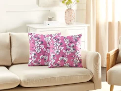 Set di 2 cuscini KOELERIA Velluto 45 x 45 cm Fucsia Trama floreale