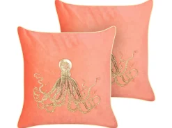 Set di 2 cuscini LAMINARIA Velluto 45 x 45 cm Corallo Trama animale