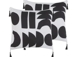 Set di 2 cuscini LIRIOPE 45 x 45 cm Nero/Bianco Trama geometrica