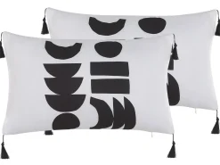 Set di 2 cuscini LIRIOPE 30 x 50 cm Nero/Bianco Trama geometrica