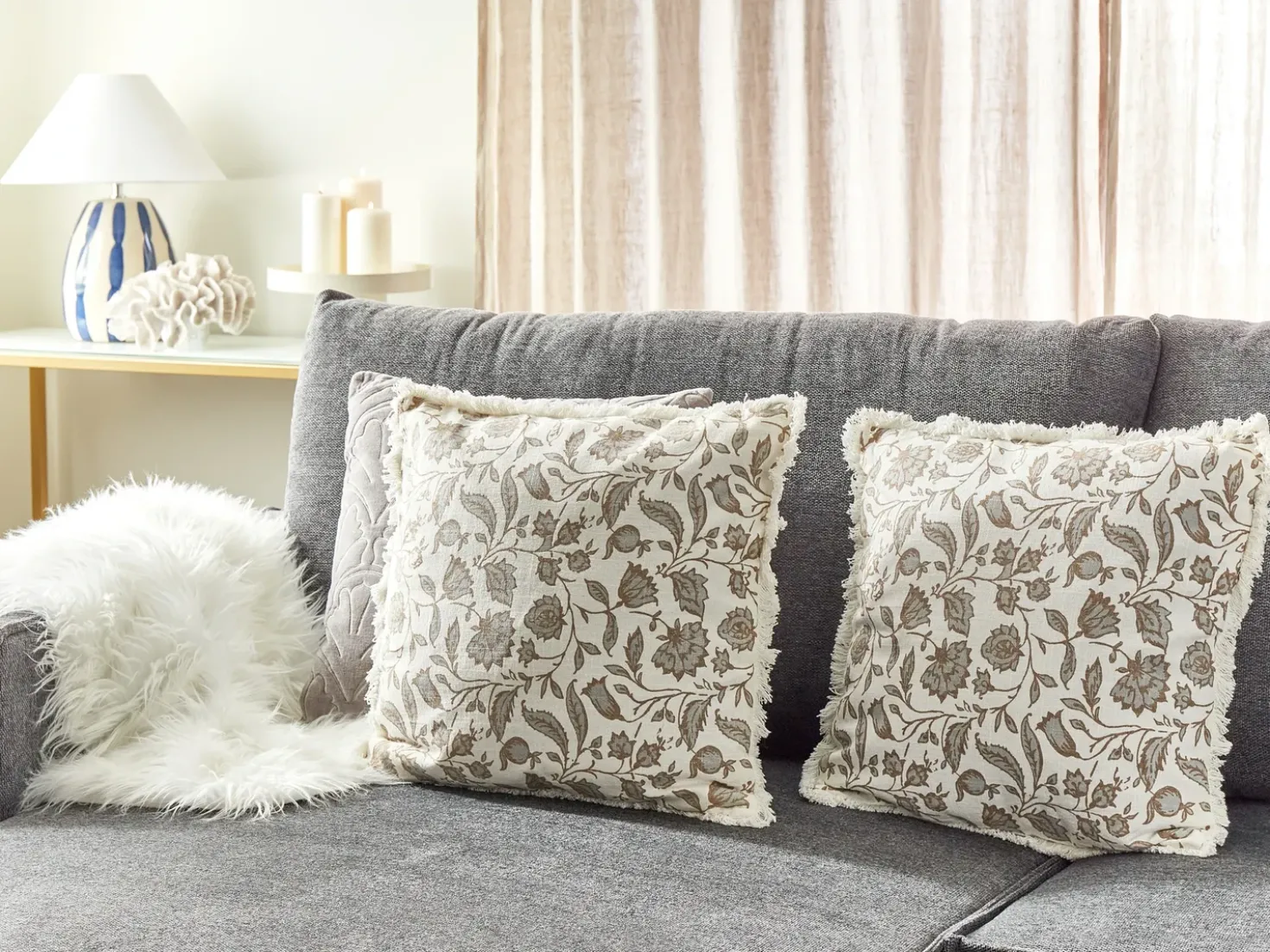 Set di 2 cuscini LIVISTONA Cotone 45 x 45 cm Bianco Trama floreale