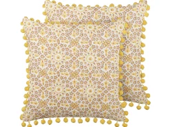 Set di 2 cuscini LYCROIS Cotone 45 x 45 cm Giallo Trama floreale