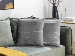 Set di 2 cuscini MILAS Lino 50 x 50 cm Grigio A strisce