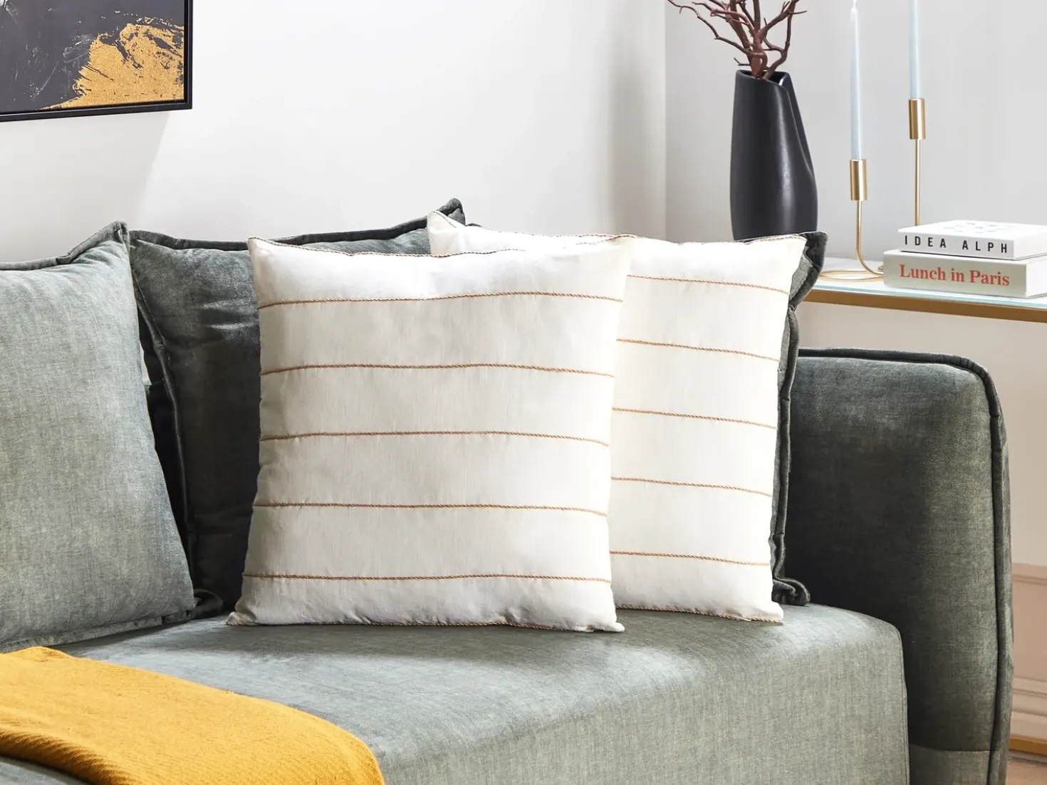 Set di 2 cuscini MILAS Lino 50 x 50 cm Bianco A strisce