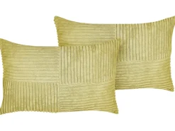 Set di 2 cuscini MILLET Velluto a coste 30 x 50 cm Verde oliva Trama geometrica