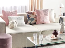 Set di 2 cuscini MILLET Velluto a coste 43 x 43 cm Rosa Trama geometrica