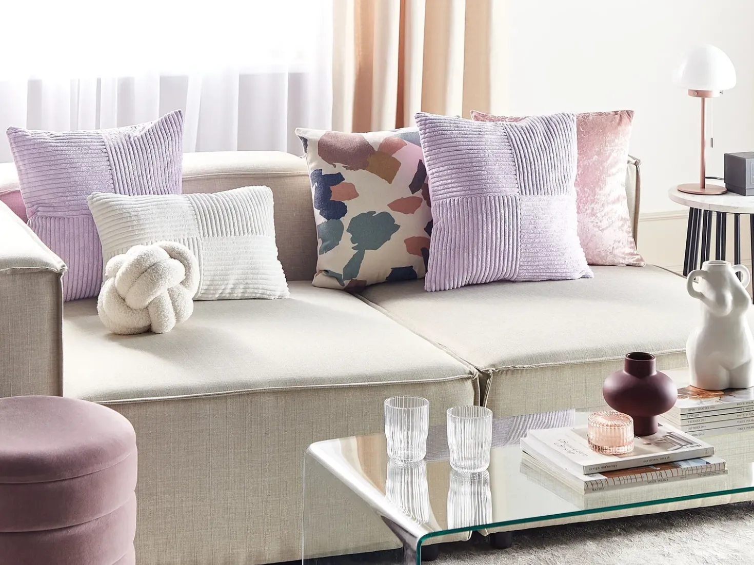Set di 2 cuscini MILLET Velluto a coste 43 x 43 cm Viola Trama geometrica