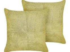 Set di 2 cuscini MILLET Velluto a coste 43 x 43 cm Verde oliva Trama geometrica