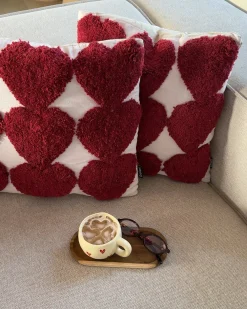 Set di 2 cuscini MINGORA Cotone 45 x 45 cm Rosso Trama a cuore