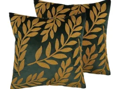 Set di 2 cuscini MISTLETOE Velluto 45 x 45 cm Verde Oro Trama di piante