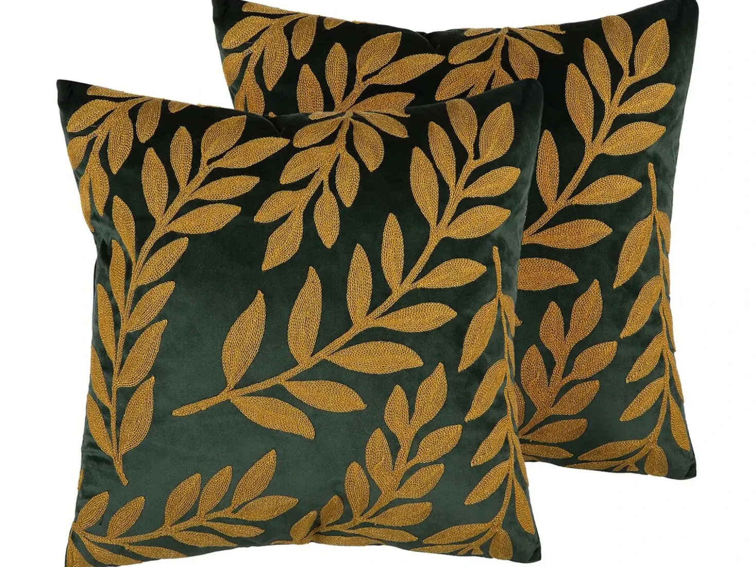 Set di 2 cuscini MISTLETOE Velluto 45 x 45 cm Verde Oro Trama di piante