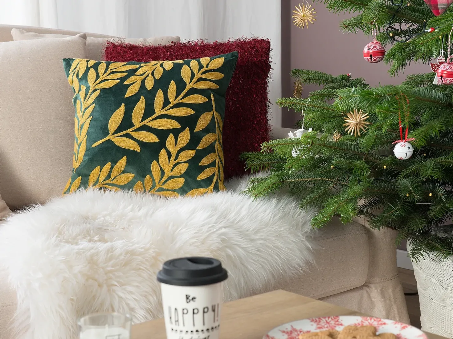 Set di 2 cuscini MISTLETOE Velluto 45 x 45 cm Verde Oro Trama di piante