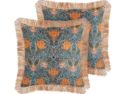 Set di 2 cuscini MITELLA Velluto 45 x 45 cm Blu Trama floreale