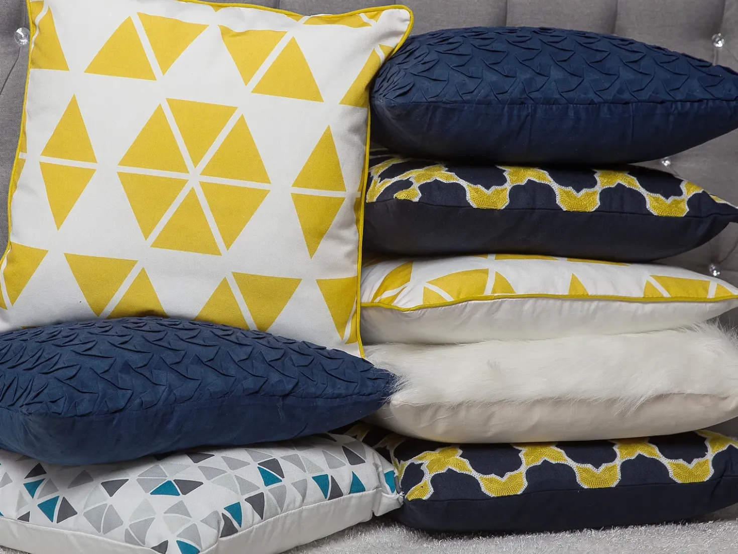 Set di 2 cuscini MUSCARI Cotone 45 x 45 cm Giallo Blu Trama Ikat