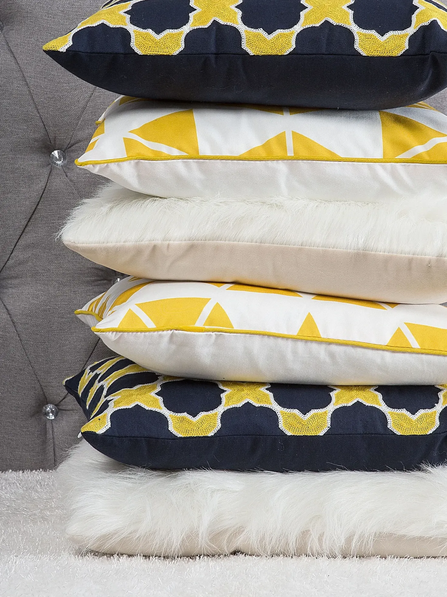 Set di 2 cuscini MUSCARI Cotone 45 x 45 cm Giallo Blu Trama Ikat